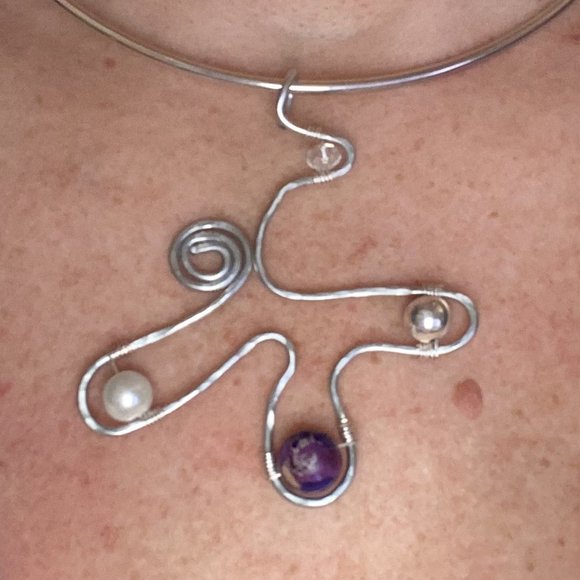 Artisan Created Hammered Stainless Steel with Jasper, Silver Plated and Crystal - Picture 6 of 12